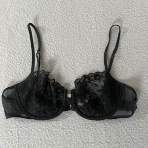 NWT Victorias Secret Very Sexy Black Lace Mesh Demi Bra 34B Unlined Underwire